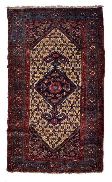 Appraisal: A HAMADAN RUG with central large blue ground hooked medallion