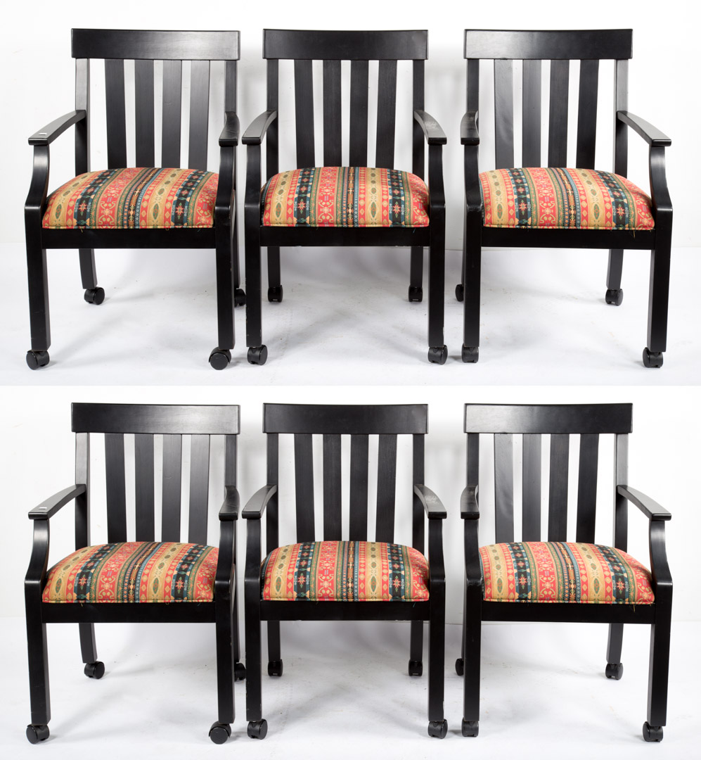 Appraisal: Set of six black painted armchairs Undernumber