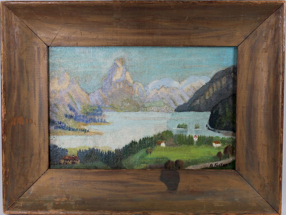 Appraisal: Signed American School Mountain Lake Landscape Signed American School Mountain