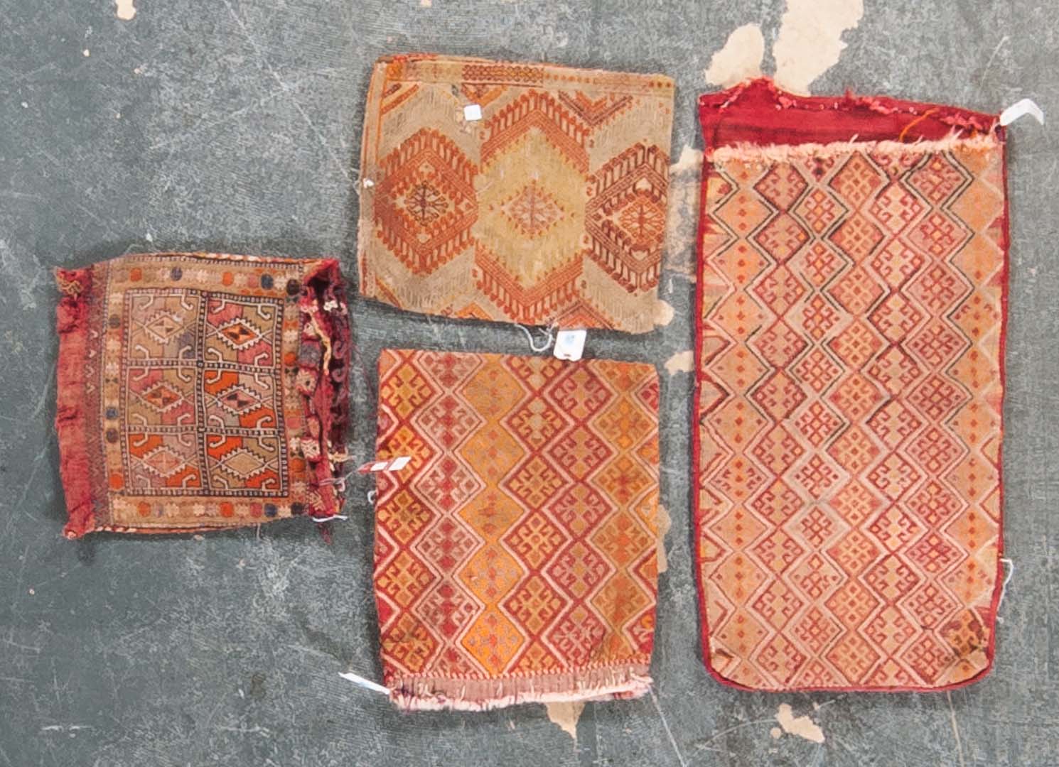 Appraisal: Four antique Turkish Soumak bags Turkey circa Soumak rug approx