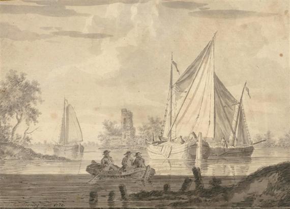 Appraisal: ARENDS JAN Dordrecht Boats on a river Grey pen and