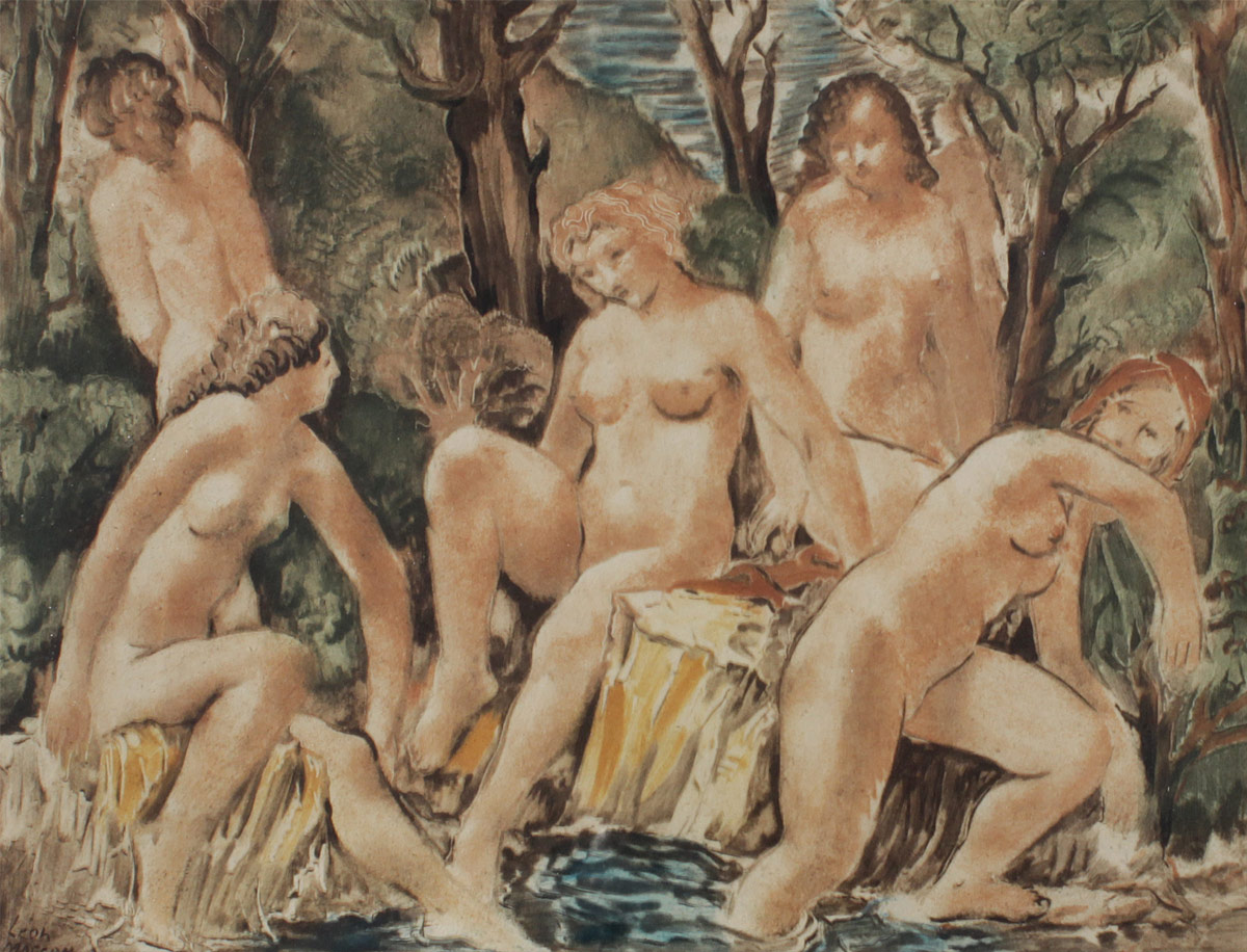 Appraisal: MASSON Leon American - Nude Female Bathers Color Aquatint Sight