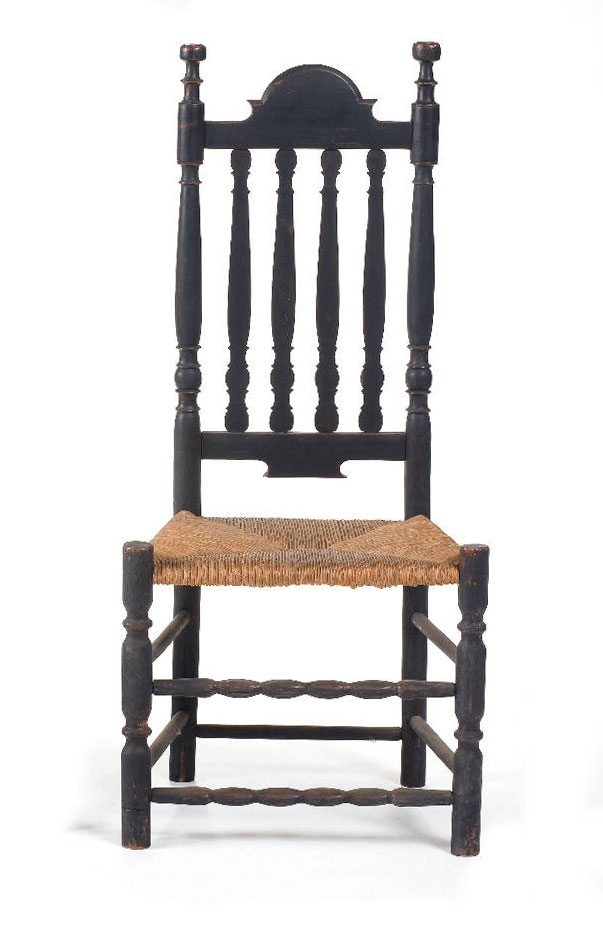 Appraisal: EARLY CONNECTICUT BLACK PAINTED BANNISTER-BACK SIDE CHAIR WITH ARCHED CREST