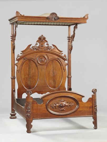 Appraisal: American Renaissance Revival Figured Walnut and Walnut Half-Tester Bed third