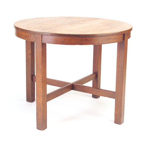 Appraisal: Arts Crafts lamp table with circular top and cross stretchers