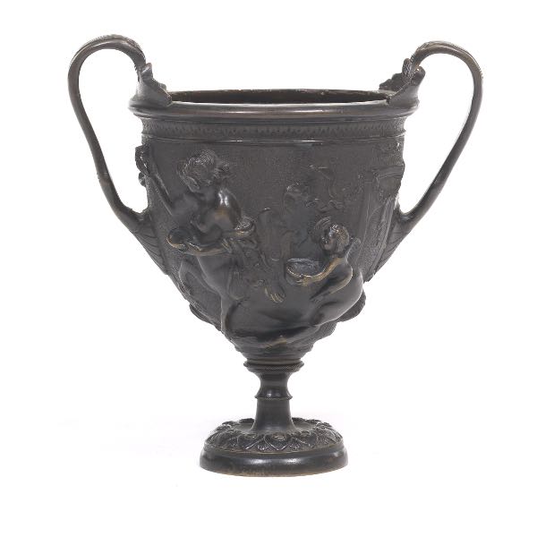 Appraisal: GRAND TOUR NEOCLASSICAL BRONZE KANTHAROS CUP WITH FLOWER FROG AFTER