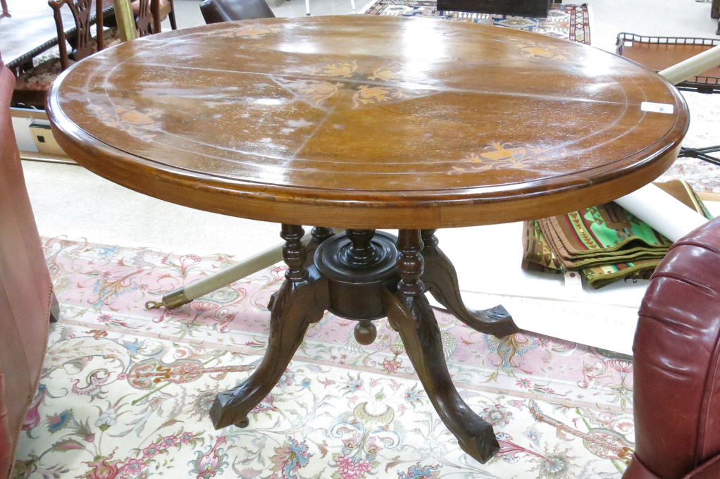 Appraisal: VICTORIAN INLAID BURL WALNUT TILT-TOP LOO TABLE English th century