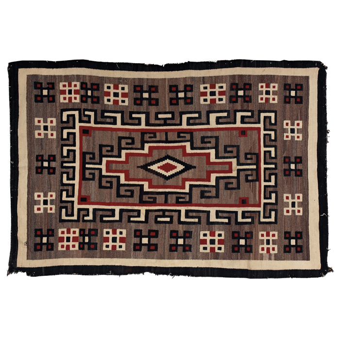 Appraisal: Navajo rug c geometric design in red brown and gray