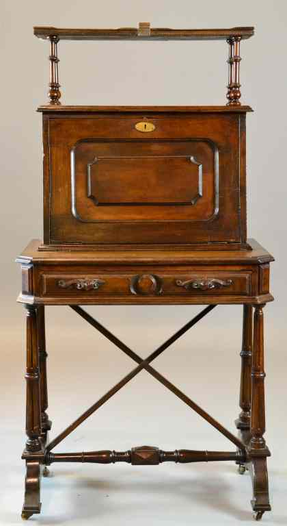 Appraisal: Eastlake Walnut Drop-Leaf Secretary with KeyElegant recessed panel drop-leaf desk