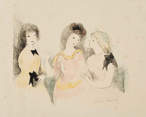 Appraisal: MARIE LAURENCIN Les Trois Soeurs Lithograph with hand coloring in