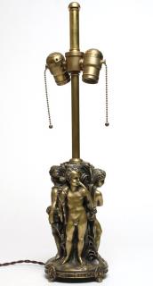 Appraisal: Neoclassical Cast Bronze Figural Lamp Three male youths with attributes