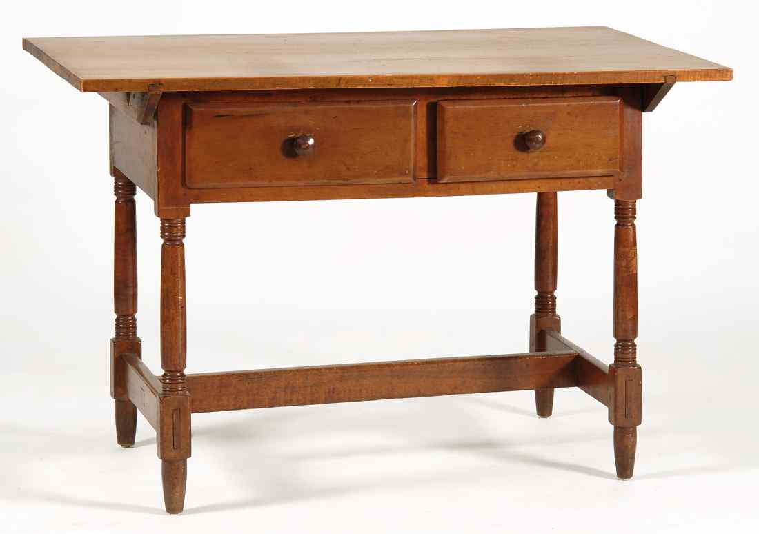 Appraisal: ANTIQUE TWO-DRAWER TAVERN TABLE Early th CenturyProbably Pennsylvania In maple