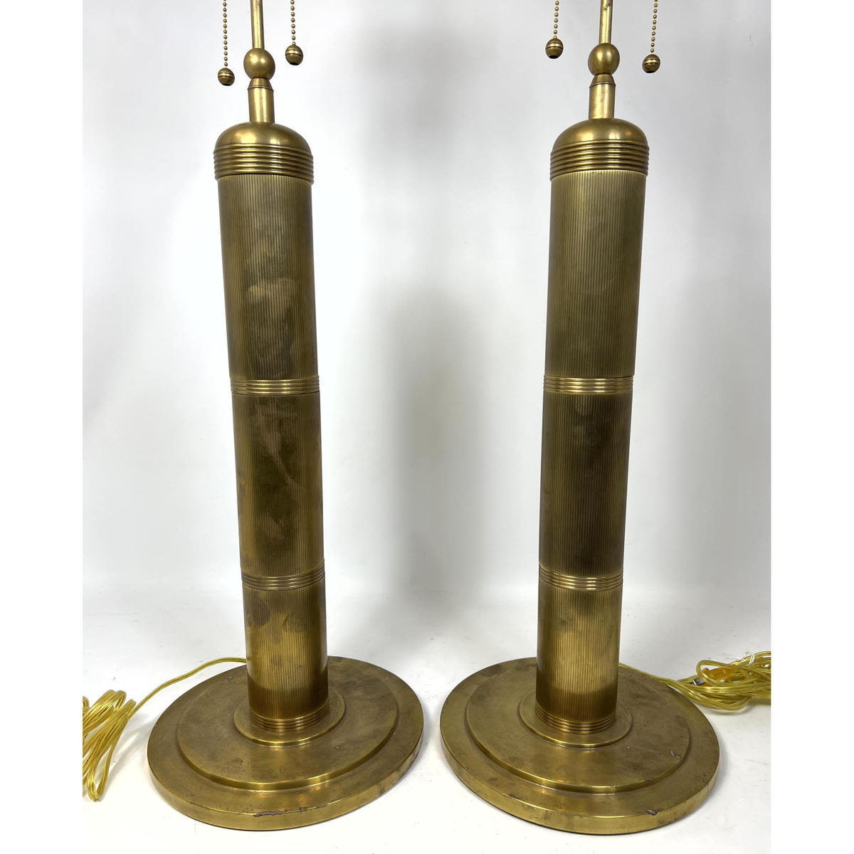 Appraisal: Pr VISUAL COMFORT Brass Column Table Lamps Decorator Modern Marked