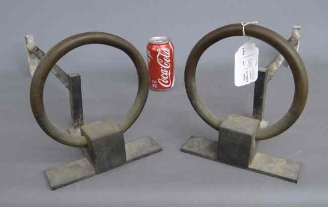 Appraisal: Pair Mid Century bronze and iron andirons '' Ht ''