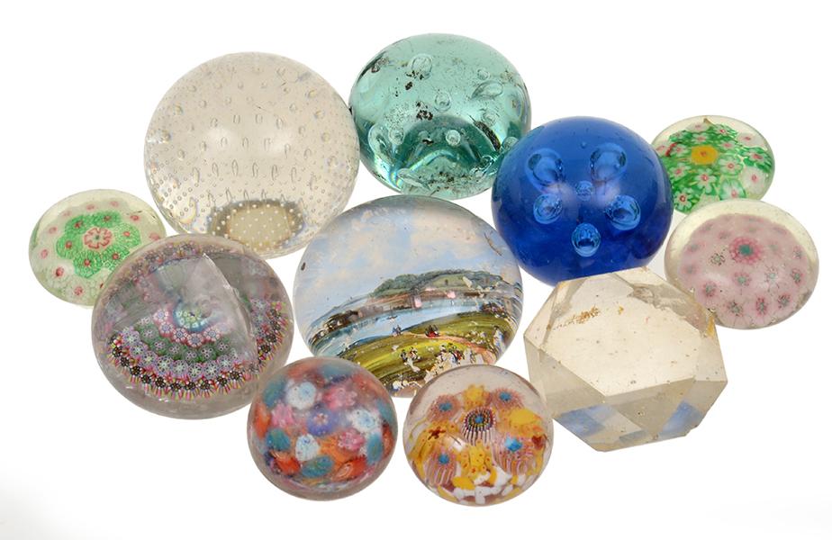 Appraisal: ELEVEN ASSORTED GLASS PAPERWEIGHTS INCL AIR CONTROL ETC A F