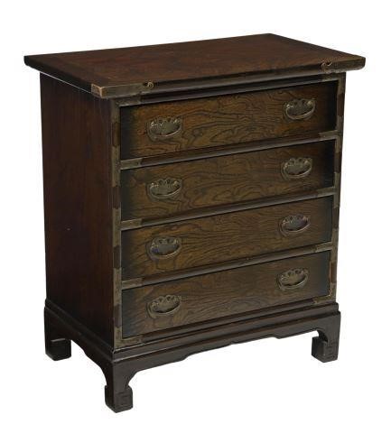 Appraisal: Chinese elm bedside table th c rectangular case with foliate