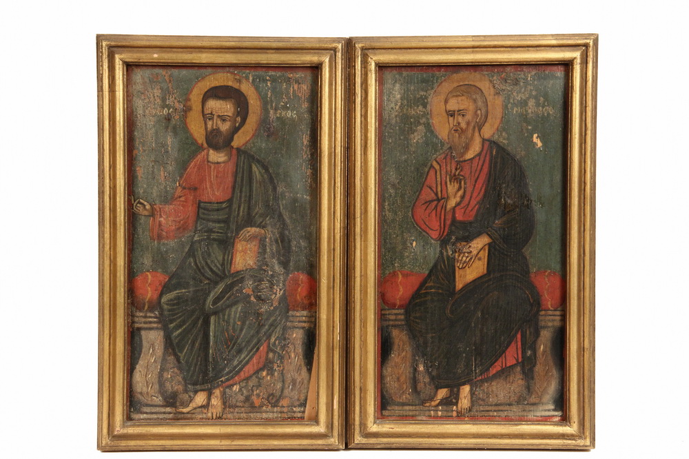 Appraisal: PAIR OF EARLY RELIGIOUS ICONS - Palestinian-Christian Icons of Saints