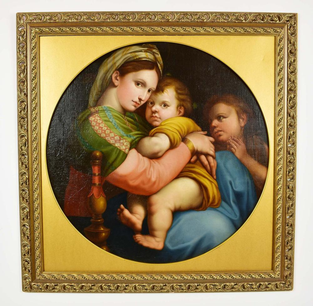 Appraisal: AFTER RAPHAEL SANZIO TH CENTURY PAINTINGMadonna Della Sedia Oil on