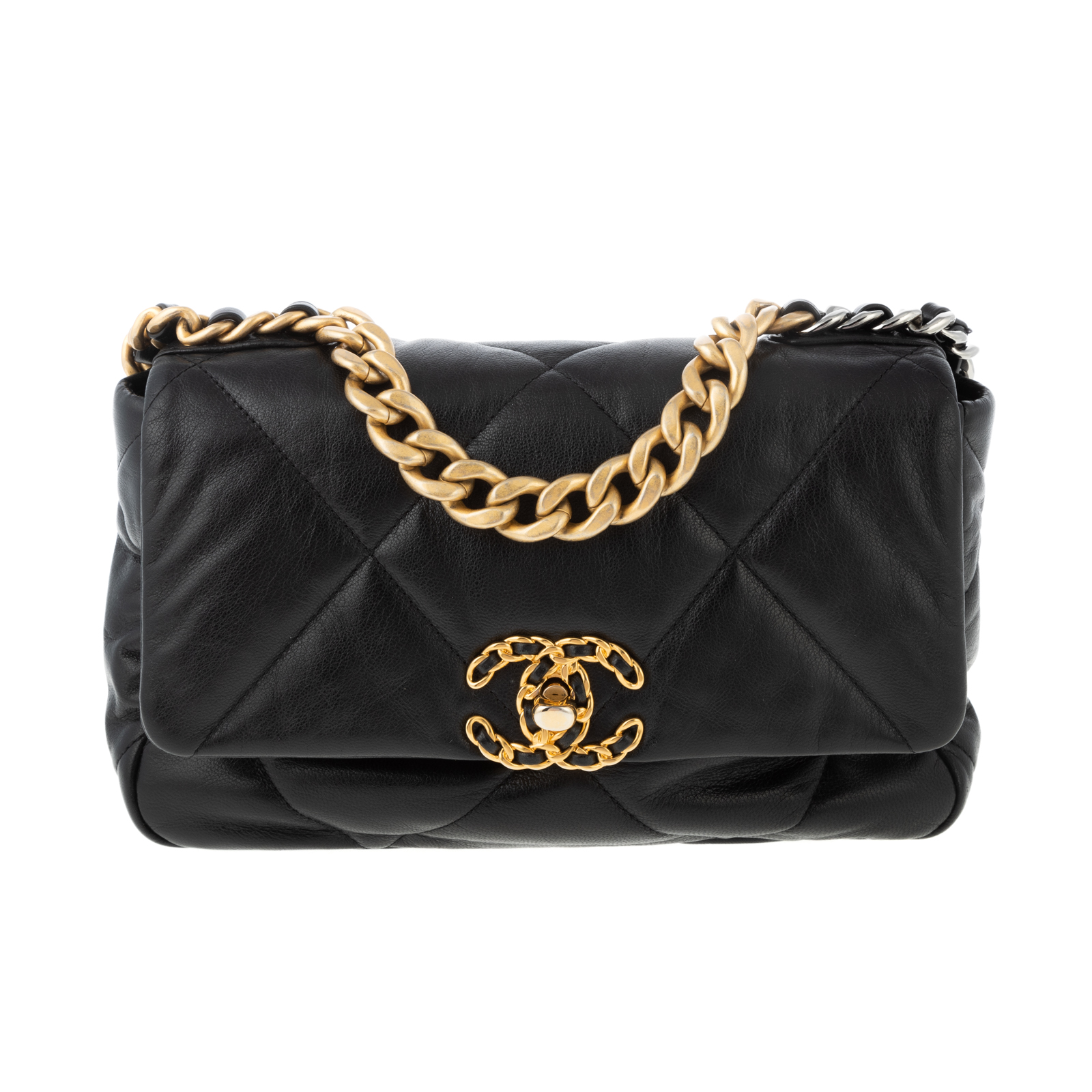 Appraisal: A CHANEL MEDIUM FLAP BAG A black quilted Goatskin leather