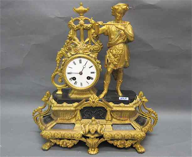 Appraisal: FIGURAL GILT METAL STATUE CLOCK French c the figural case