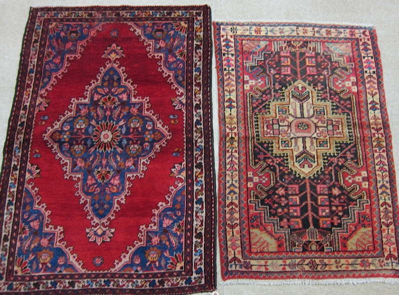 Appraisal: TWO PERSIAN HAMADAN TRIBAL AREA RUGS hand knotted sizes '