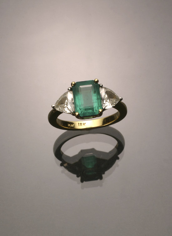 Appraisal: -Karat Yellow-Gold Platinum Emerald and Twin Diamond Dinner Ring Set