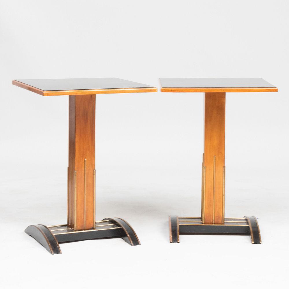 Appraisal: Pair of Viennese Brass-Mounted Enbonized Fruitwood Side Tables x x