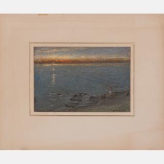 Appraisal: Albert Goodwin RWS - Hartland Sunset Oil and ink on