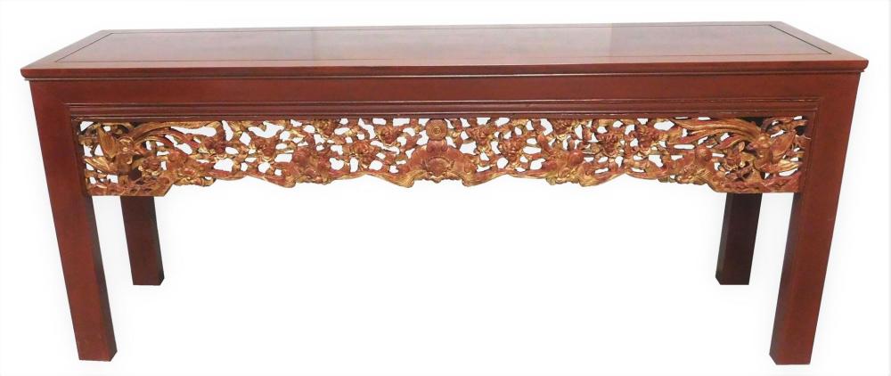 Appraisal: Chinese altar form console table th C carved and gilt