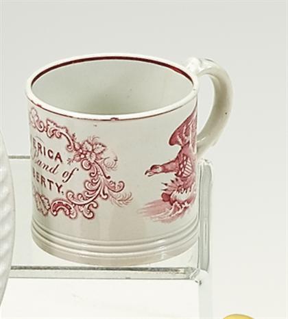 Appraisal: Pink transfer printed child's pearlware mug circa Decorated with American