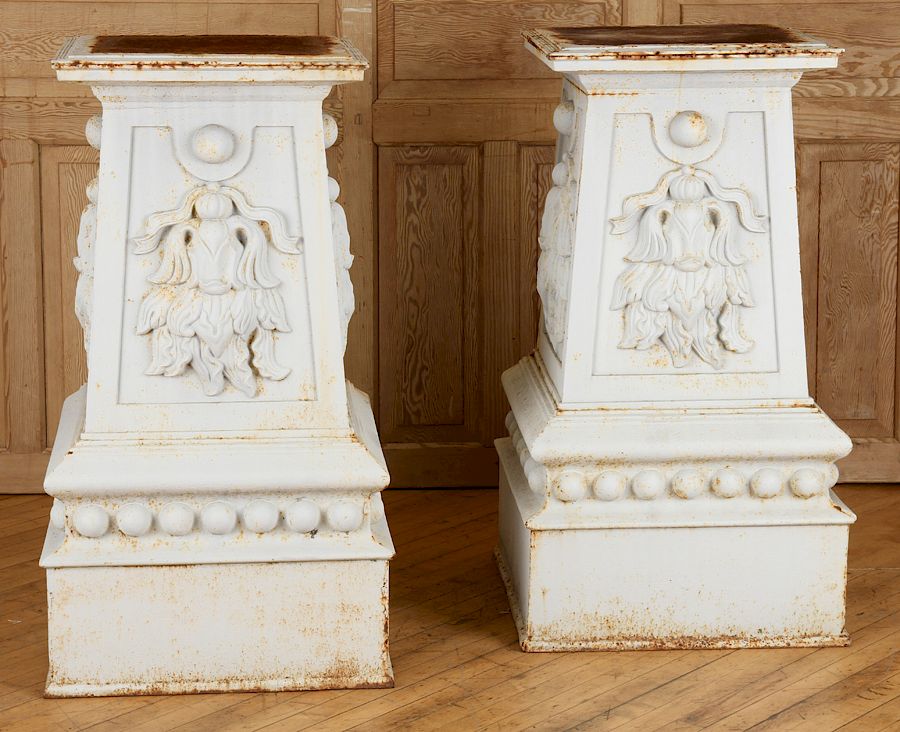 Appraisal: PAIR MONUMENTAL PAINTED CAST IRON PEDESTALS A pair of monumental