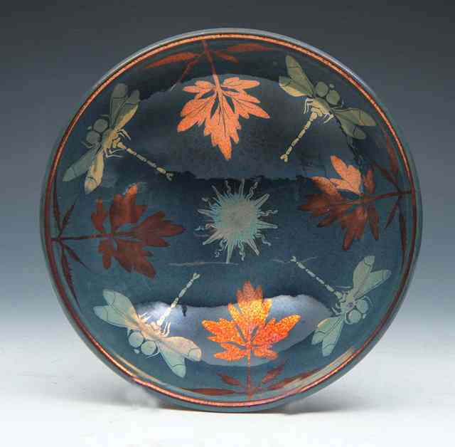 Appraisal: Jonathan Chiswell Jones British b A 'Dragonflies and Leaves' lustre