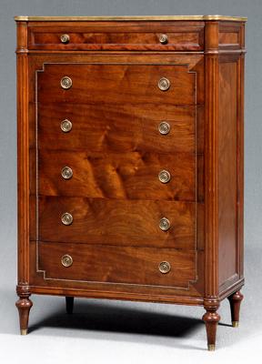 Appraisal: French directoire style chest brass banded top six dovetailed drawers