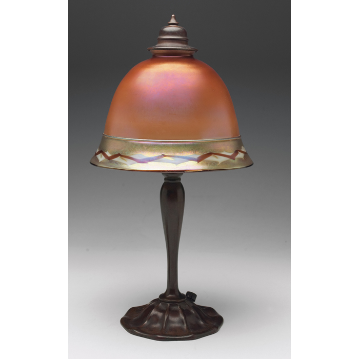 Appraisal: Tiffany Furnaces Steuben lamp Tiffany bronze base supporting a Steuben