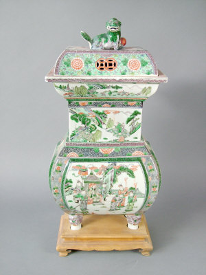 Appraisal: Large Chinese famille verte sectional censer on stand the censer