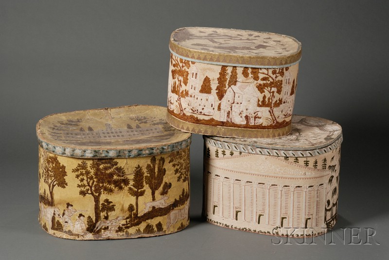 Appraisal: Three Large Wallpaper-covered Band Hat Boxes America second quarter th