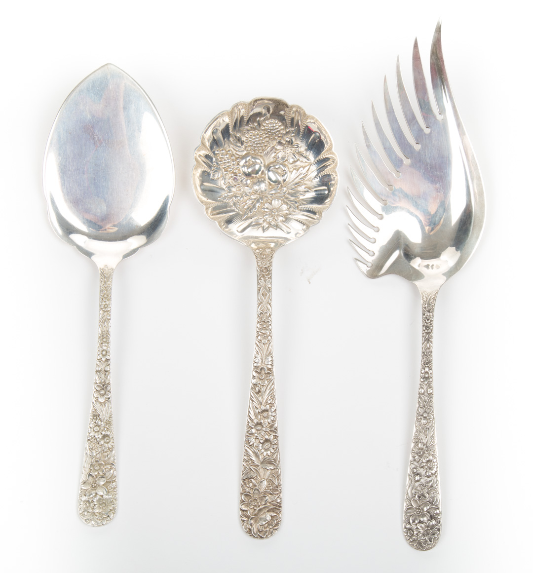 Appraisal: Kirk Repousse sterling silver serving pieces comprising pastry server berry