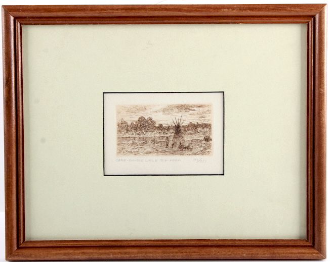 Appraisal: Original Joseph Henry Sharp Framed Etching This is an original