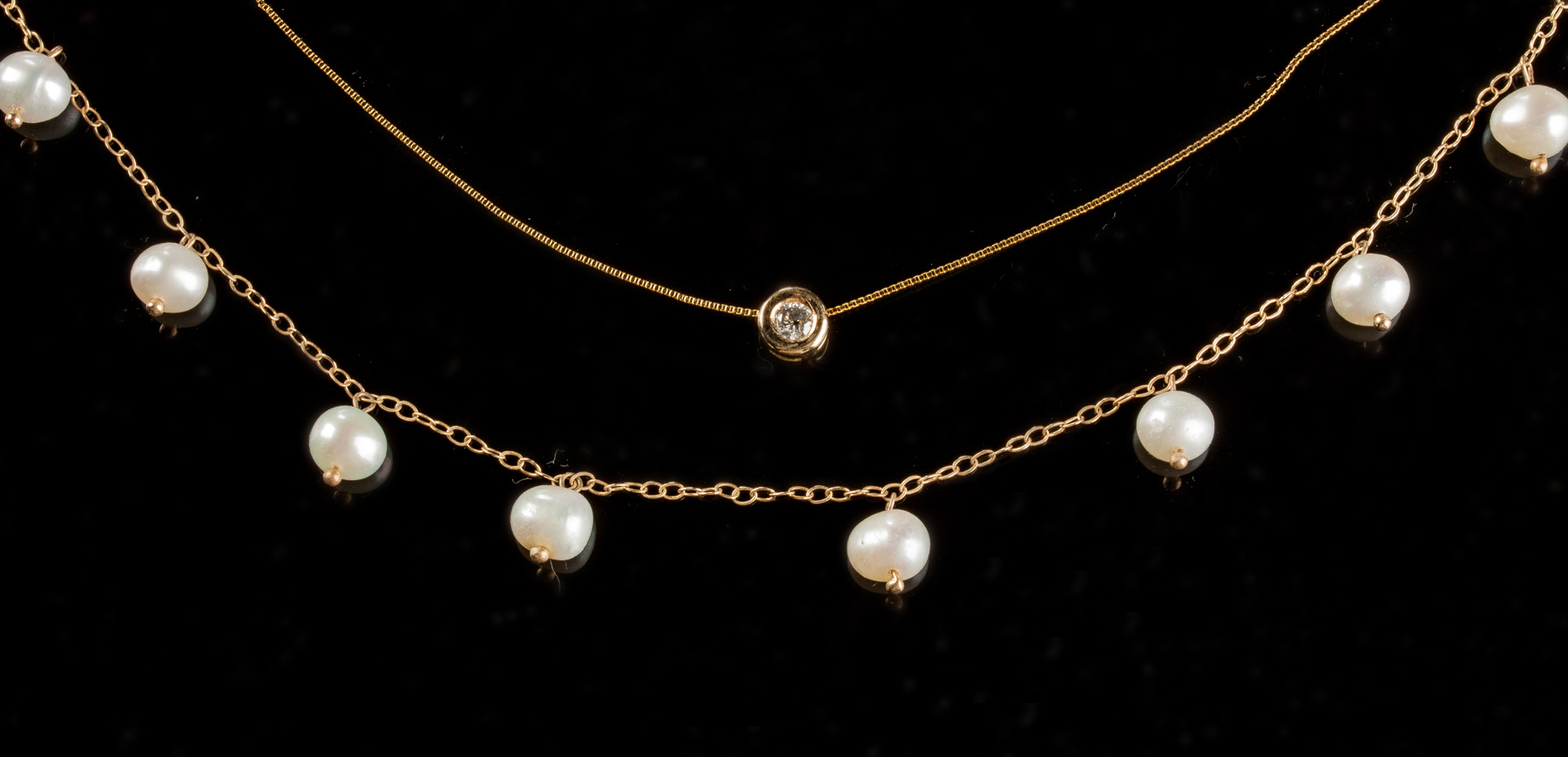 Appraisal: Gold Pearl Diamond Necklaces k gold diamond necklace approx ctw