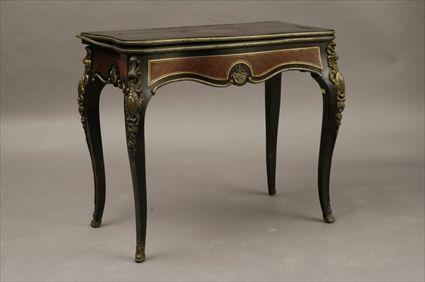 Appraisal: Louis XV-Style Ormolu-Mounted and Brass-Inlaid Tulipwood and Purplewood Table Jeux