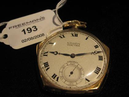 Appraisal: Gentlemen's Gruen pocketwatch karat yellow gold filled Gruen Veri Thin