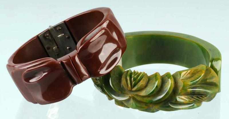 Appraisal: Lot of Bakelite Carved Bracelets Condition Excellent Size Largest -