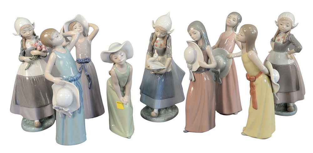 Appraisal: Ten Piece Lot of Lladro Figures to include girls holding