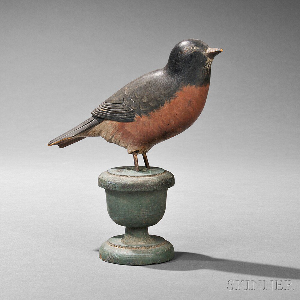 Appraisal: Carved and Painted Robin Figure on Stand America th century