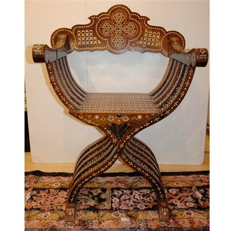 Appraisal: Syrian Bone Inlaid Rosewood Savonarola Chair Estimate -