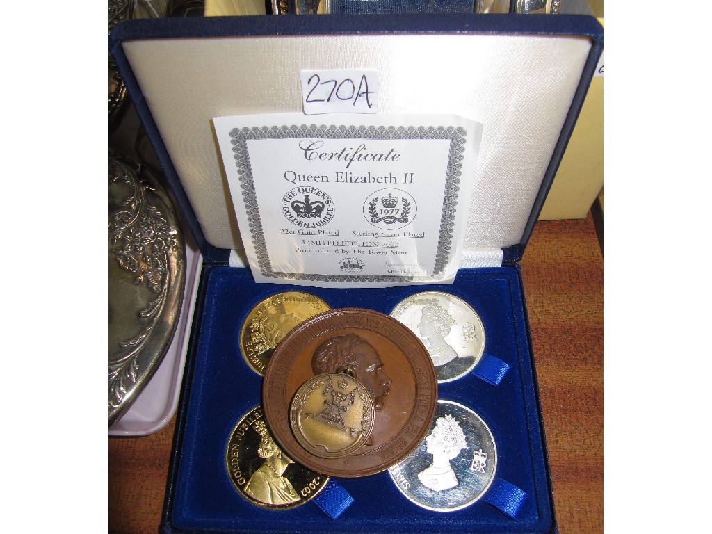 Appraisal: Lot comprising cased set of gold and silver plated proof