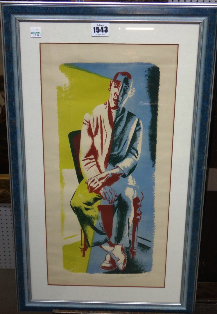 Appraisal: Hans Feibusch - Seated man colour lithograph signed and dated