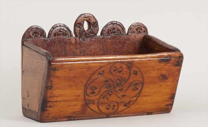 Appraisal: AMERICAN CARVED PINE CANDLE BOX x in Provenance Brunk Auction