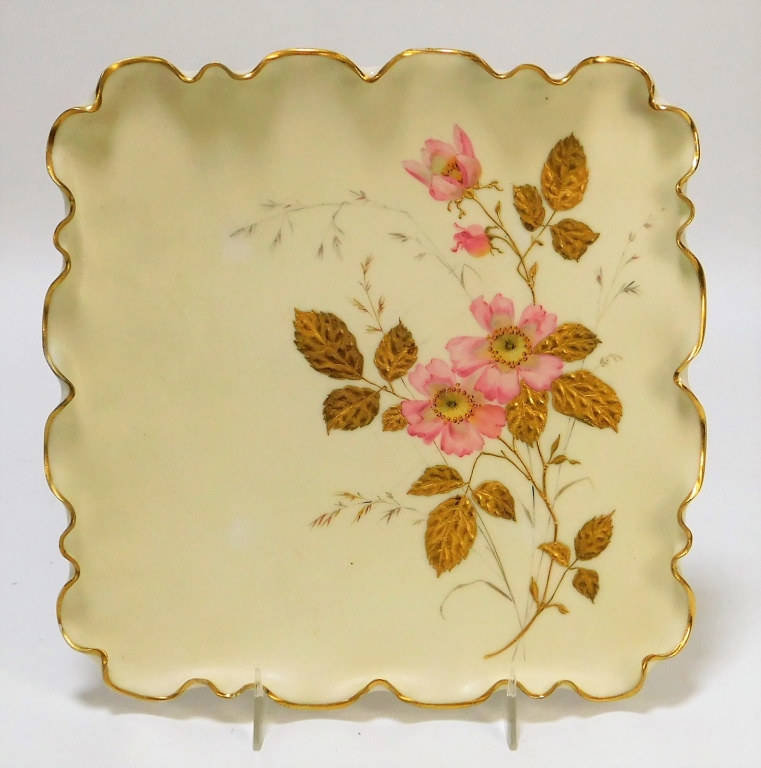 Appraisal: AMERICAN BELLEEK SQUARE CHERRY BLOSSOMS DISH United States th CenturyDecorated