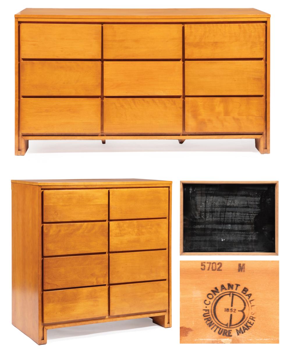 Appraisal: Two Leslie Diamond for Conant Ball Modern Mates Birch Dressers